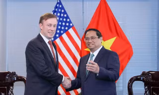 Thủ tướng Phạm Minh Chính tiếp Cố vấn An ninh quốc gia Mỹ Jake Sullivan ngày 20/9. (Ảnh: Nguyên Hồng)