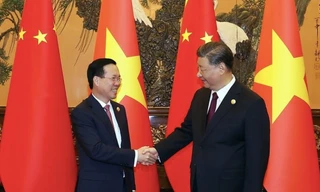 Chủ tịch nước Võ Văn Thưởng trong cuộc hội kiến Chủ tịch Trung Quốc Tập Cận Bình ngày 20/10. (Ảnh: TTXVN)