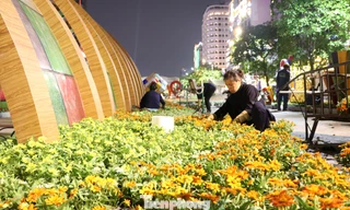 Thâu đêm thi công đường hoa Nguyễn Huệ phục vụ tết Nguyên đán