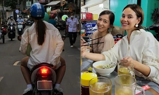 Trút bỏ xiêm y lộng lẫy, Hoa hậu Hoàn vũ Catriona Gray ngồi xe máy đi ăn vỉa hè ở TP. HCM