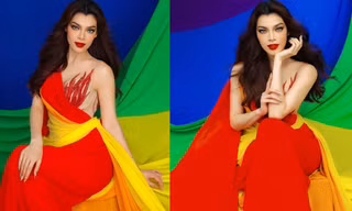 Trân Đài dùng cờ lục sắc làm váy dạ hội, mang niềm tự hào LGBT tới Hoa hậu chuyển giới quốc tế