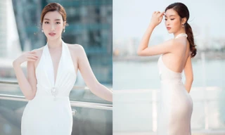 Đỗ Mỹ Linh diện váy trắng xẻ vòng một táo bạo, khoe trọn lưng trần nóng bỏng