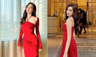Đỗ Thị Hà - Lương Thuỳ Linh cùng diện váy đỏ rực, khoe dáng nóng bỏng giữa trời giá rét