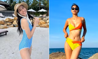 Á hậu Phương Anh, Đào Thị Hà đọ dáng nóng bỏng với áo tắm trên biển