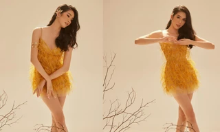 Á hậu Phương Anh mặc váy lông vũ vàng rực hoá thành 'tiên nữ mùa Xuân' quyến rũ