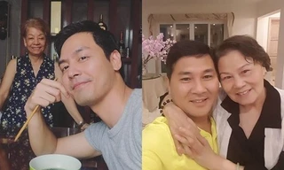 MC Phan Anh và doanh nhân Hoài Nam chup ảnh cùng mẹ của mình.