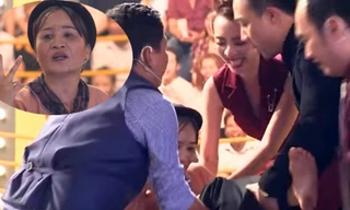 Các HLV Trấn Thành, Thu Trang, Đức Thịnh khiêng thí sinh Lê Thị Dần ra khỏi sân khấu.