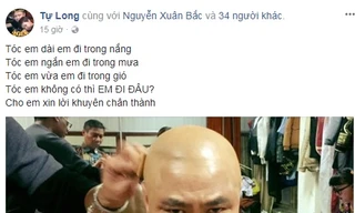Hình ảnh nghệ sĩ Tự Long để đầu trọc gây chú ý.