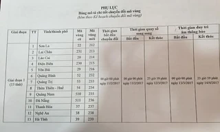 Mã vùng cũ và mới cũng như các giai đoạn chuyển mã vùng điện thoại của 13 tỉnh, thành phố.