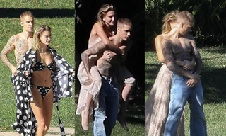 Vợ chồng Justin Bieber mặc chung đồ, không ngừng tình tứ khi chụp hình