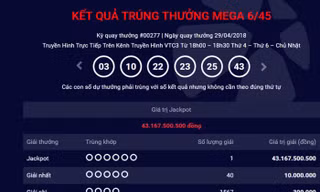 Kết quả xổ số Vietlott ngày 29/4 trị giá hơn 43 tỷ đồng. Ảnh: Vietlott