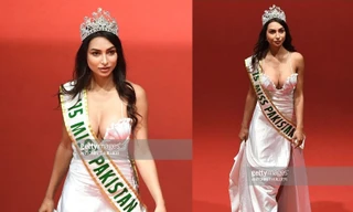 HH Pakistan khoe ngực, đeo băng năm 2015 thảm đỏ Cannes để gây chú ý