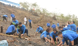 Các bạn trẻ lên núi trồng cây tại xã Yên Thắng, Lục Yên, Yên Bái.