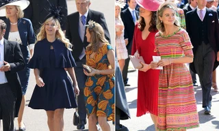 Chelsy Davy (trái) và Cressida Bonas đến dự đám cưới bạn trai cũ, Hoàng tử Harry.
