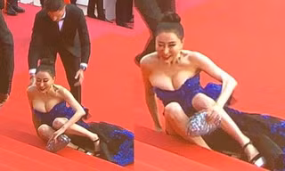 Hoa hậu Quý bà Trung Quốc khoe ngực khủng, 'vồ ếch’ ở thảm đỏ Cannes 