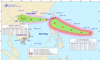 Hướng đi của bão số 5 và siêu bão Mangkhut. Ảnh: Trung tâm Dự báo Khí tượng Thuỷ văn Quốc gia