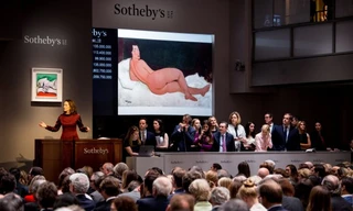 Buổi đấu giá bức tranh Nu Couche (Sur Le Cote Gauche) của danh họa Modigliani tại New York. Ảnh: EPA