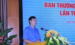 Bí thư thứ nhất T.Ư Đoàn Lê Quốc Phong phát biểu tại hội nghị.