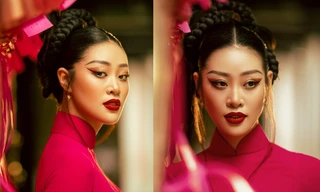 Hoa hậu Khánh Vân diện áo dài đỏ rực rỡ, gửi gắm lời chúc Tết tới người hâm mộ