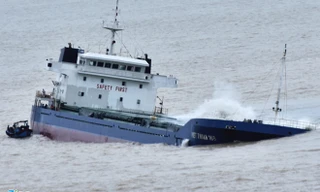 Nhiều tàu vận tải lớn bị bão số 12 đánh chìm tại Bình Đinh (Ảnh: Zing.vn)