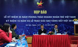 T.Ư Hội Doanh nhân trẻ Việt Nam tổ chức họp báo giới thiệu Lễ kỷ niệm 25 năm phong trào Doanh nhân trẻ Việt Nam; kỷ niệm 15 năm Giải thưởng Sao Vàng đất Việt và trao Giải thưởng Sao Vàng đất Việt năm 2018. Ảnh: Xuân Tùng