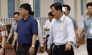 Các ông Đinh La Thăng (áo đen) - Trịnh Xuân Thanh trong một lần tới dự án Nhiệt điện Thái Bình 2.