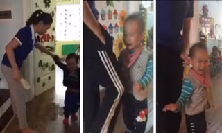 Hình ảnh cô giáo bạo hành trẻ trong clip.