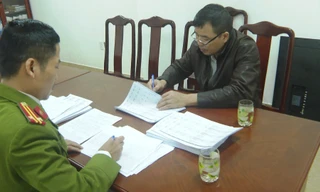 Đối tượng Nguyễn Viết Hải tại cơ quan công an.