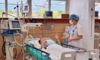 Một bệnh nhân bị rắn cắn được điều trị qua cơn nguy kịch tại Trung tâm Chống độc - BV Bạch Mai. Ảnh: BS cung cấp