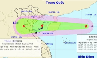 Dự kiến chiều tối 18/7, bão Sơn Tinh sẽ đổ bộ vào vùng Hải Phòng đến Hà Tĩnh