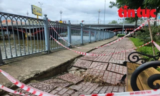 Sụt lún bất thường vỉa hè ven kênh Nhiêu Lộc - Thị Nghè
