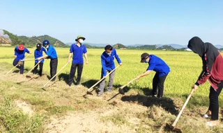 Làm đường giao thông nội đồng tại xã Triệu Hải. 