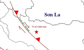  Vị trí tâm chấn động đất huyện Mường La, Sơn La lúc 19 giờ 14. (Nguồn: Viện Vật lý địa cầu) 