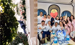 Chú rể của Minh Hằng phải leo thang gặp cô dâu, Lương Mạnh Hải dậy từ 5h sáng đi làm phù rể
