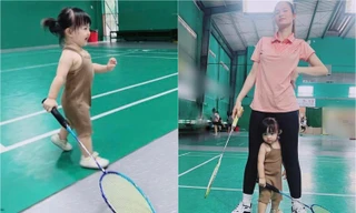 Bé Winnie nhà Đông Nhi thể hiện kỹ năng đánh cầu lông siêu ngầu khi thách đấu với mẹ