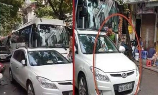 Hình ảnh chiếc xe ô tô gây cản trở giao thông trên phố được chia sẻ.