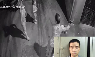 Đối tượng Phúc tại cơ quan điều tra và hình ảnh do camera ghi lại.