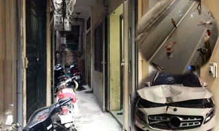 Khu nhà cô giáo Quỳnh (Ảnh N.T) và hiện trường, chiếc xe gây tai nạn.