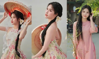 Hoa khôi Áo dài Việt Nam Nguyễn Thảo Nguyên rạng rỡ trong tà áo dài đón Tết Ất Tỵ 2025