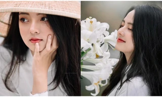 Diện áo dài trắng bên hoa loa kèn, nữ sinh trường ĐH Sân khấu Điện ảnh Tp. HCM gây 'bão'