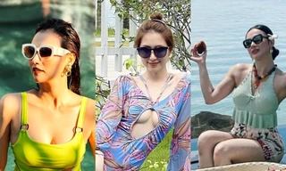 Hòa Minzy diện áo tắm khoe chân ngực, Angela Phương Trinh khoe cơ bắp cuồn cuộn