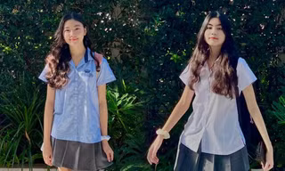 Hai con gái MC Quyền Linh được gọi là 'nữ thần đồng phục' khi bắt đầu năm học mới