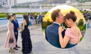 Lộ ảnh hậu trường Hồng Diễm cùng Việt Anh tình tứ dự tiệc
