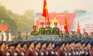 Toàn cảnh hợp luyện lần hai lễ kỷ niệm 50 năm ngày thống nhất non sông