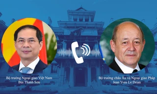 Bộ trưởng Bùi Thanh Sơn và Bộ trưởng châu Âu và Ngoại giao Pháp Jean Yves Le Drian. (Ảnh: Mofa)
