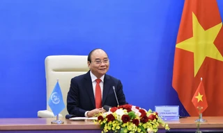 Chủ tịch nước Nguyễn Xuân Phúc dự phiên thảo luận (Ảnh: Mofa)