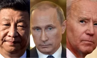 (Từ trái sang phải) Chủ tịch Trung Quốc Tập Cận Bình, Tổng thống Nga Vladimir Putin, Tổng thống Mỹ Joe Biden. (Ảnh: AP)