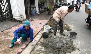 Thay thế gạch block trên phố Mai Hắc Đế (quận Hai Bà Trưng).