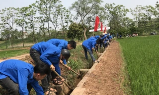 Hàng trăm ĐVTN huyện Tam Nông (Phú Thọ) trong một buổi ra quân giúp dân nạo vét kênh mương. Ảnh: Tùng Duy.