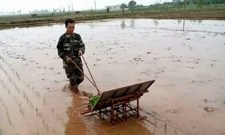 Anh Vũ Xuân Hải và sản phẩm máy cấy thủ công được nhiều nông dân lựa chọn.